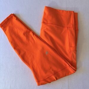 Fabletics PowerHold High Waisted Leggings Neon Orange 1X Plus Size Pockets 7/8